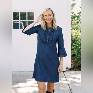 Draper James Chambray denim Ruffle Shift Dress blue 100% cotton size 14